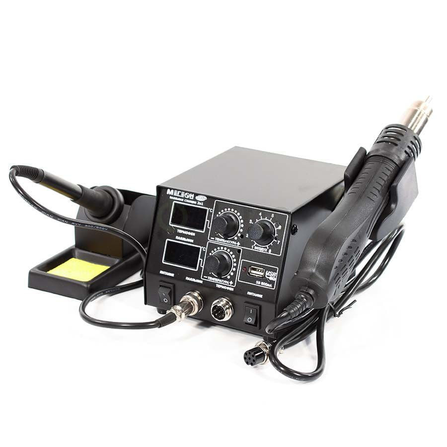 Станция паяльная МЕГЕОН 00686 с феном и USB