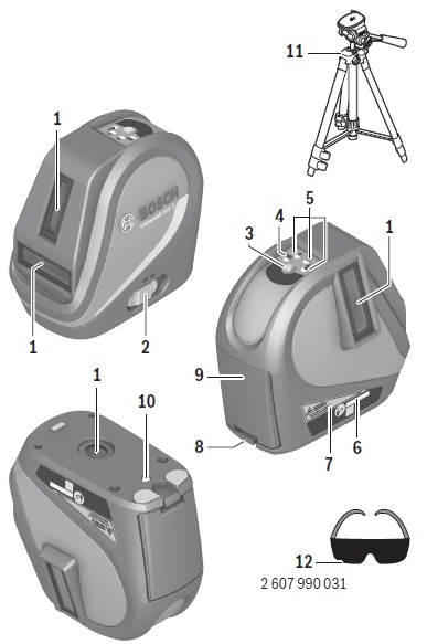 Основные элементы лазерного нивелира UniversalLevel 3 Bosch